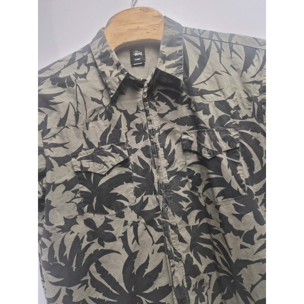 Stussy Shirt Mens 2XL Black Floral Hawaiian Camp Short Sleeve